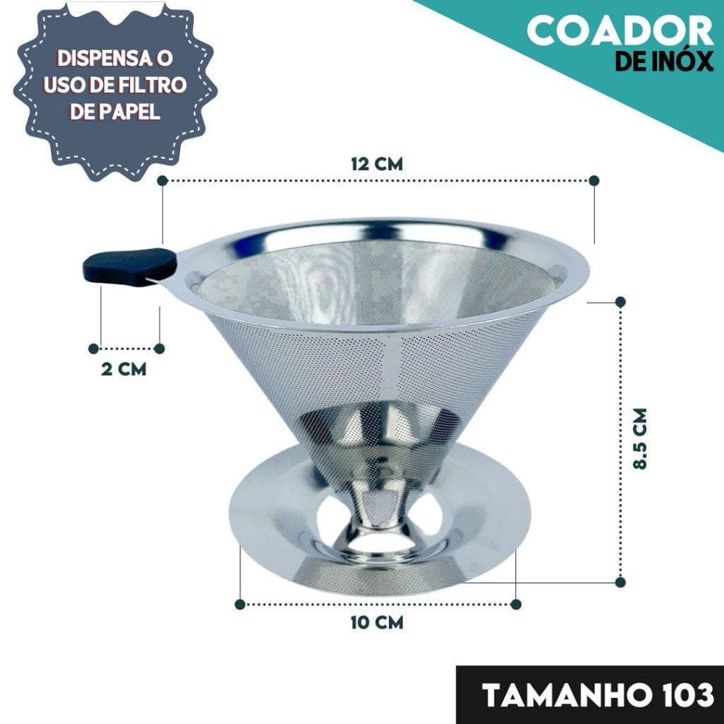 Filtro Coador De Café Inox 103 - Com Pegador em Silicone - Peneira Aço Reutilizável - CH
