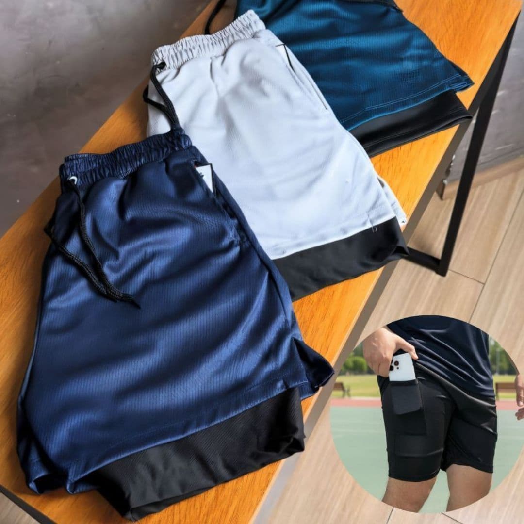 Kit 2 Shorts 2 Em 1 Masculino Dryfit