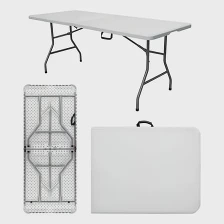 Mesa Dobrável Vira Maleta com Alça Portátil 1.80m para Camping, Pesca e Jardim