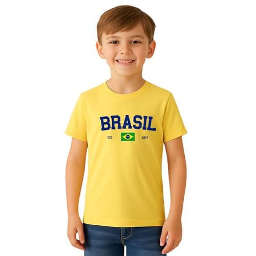 Camiseta Unissex Infantil Brasil Copa Do Mundo 100% Algodão Premium (BR, Numérico, 8, Regular, Amarelo)