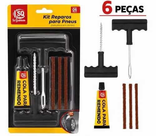 Kit Reparo de Metal para Pneus de Carros e Motos com Macarrão e Maleta Premium 12 Peças