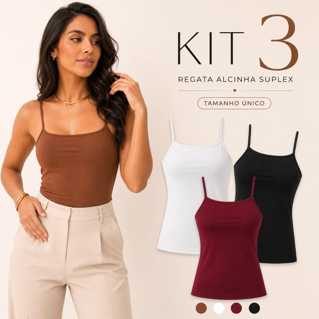 Kit 3 Blusas Regata Femininas Suplex Básicas